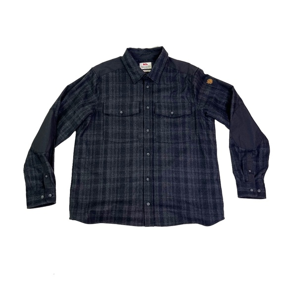 Fjallraven Ovik Re-Wool Shirt Comfort Fit Elbow Patch Long Sleeve - Picture 1 of 6